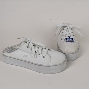 white backless tennis shoes